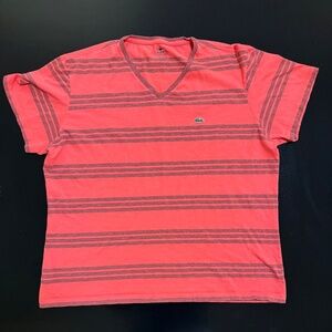 Lacoste V Neck T-Shirt - Size XXXL - Red with Stripes